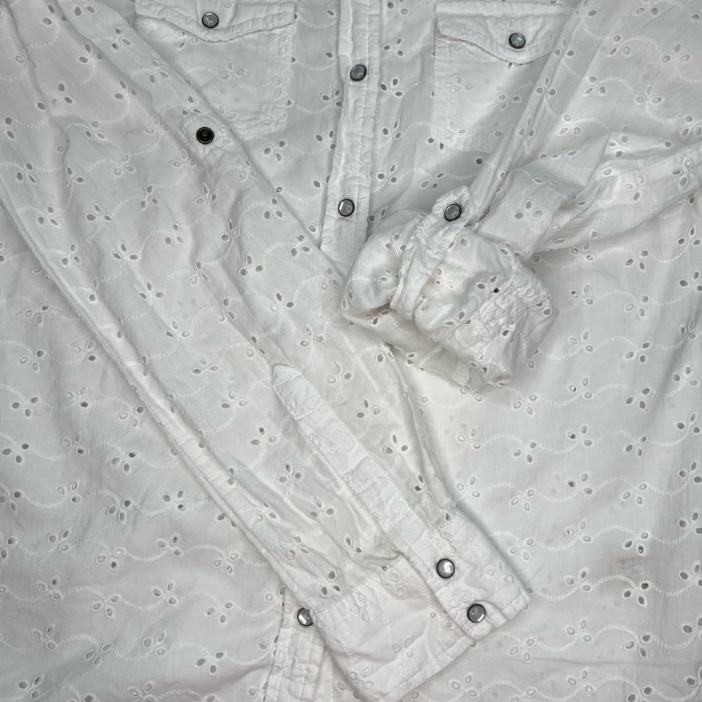 Arizona Jean Co Blouse Eyelet Cotton Long Sleeve Button Up Western White XS - Picture 8 of 14